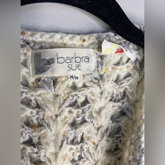 Vintage Knit Vest Woman’s Tan Grey Winter Acyrlic Barbra Sue Fashion 70s Loose - Picture 4 of 7